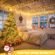 66ft 600-LED Christmas Icicle Lights – Outdoor Lights with Connectable Clear Wire. 8 Modes. Timer. Plug-in. Waterproof; Suitable for Eaves. Patios. Parties. and Indoor Holiday Decor; Includes Switch; Warm White