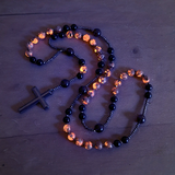 Natural Obsidian Yooperlite RosaryNecklace. UV Reactive EnergyProtection Healing Crystal