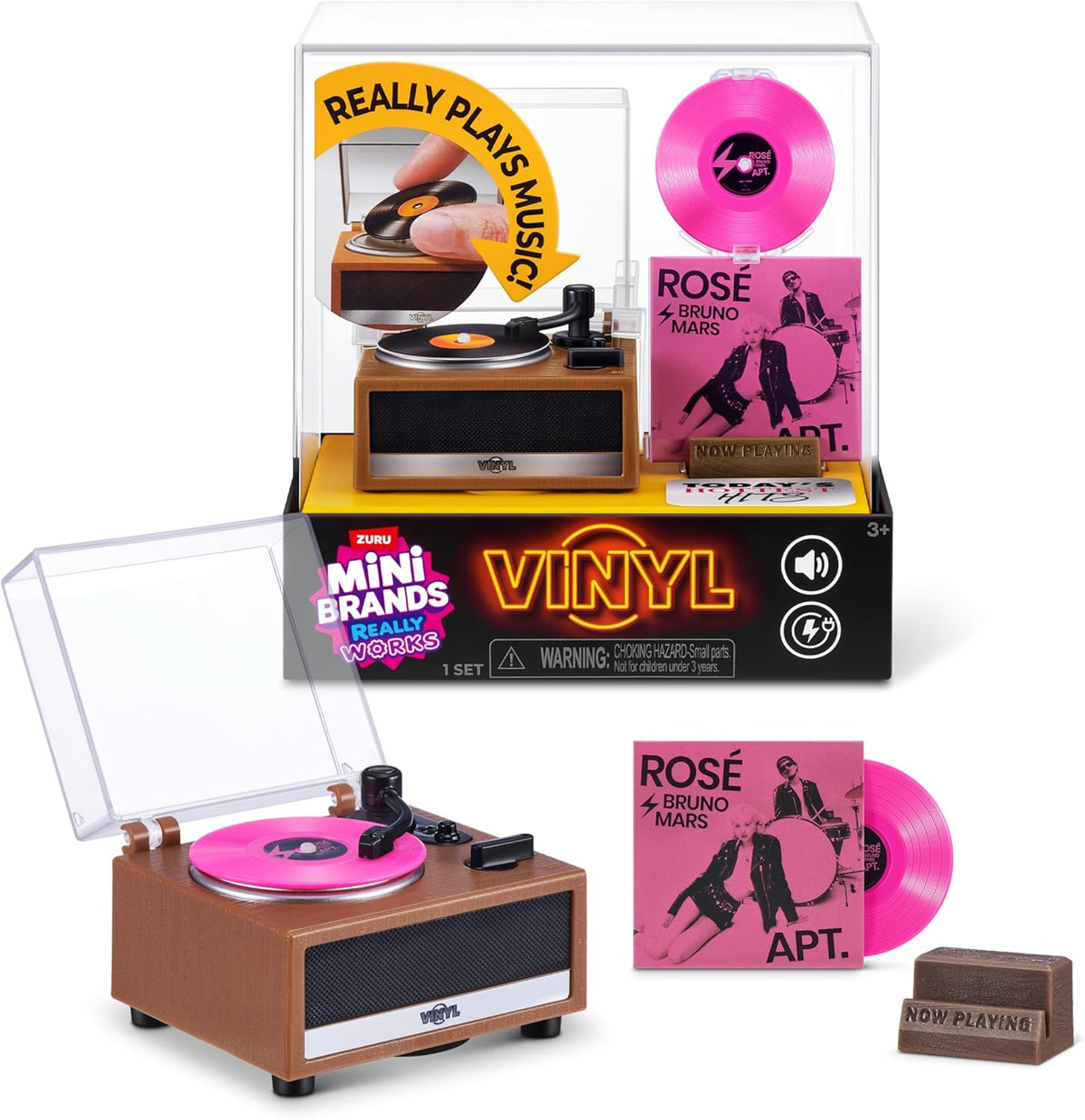 Mini Functional Record Player That Plays Real Music – ZURU Mini Brands Series 1 Really Works Vinyl Playset, Includes Vinyl Record & Stand, Collectible Toy for Kids, Gen Z & Adults