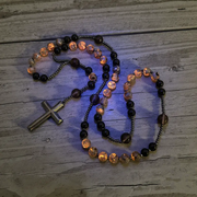 Natural Obsidian Yooperlite RosaryNecklace. UV Reactive EnergyProtection Healing Crystal