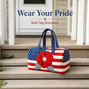 Patriotic Quilted Tote Bag | 3D Floral American Flag Travel Duffel