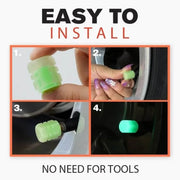 Glow-in-the-Dark Car Tire Valve Cap Set - Durable. Easy-to-Install. No-Tool-Required Accessories for Safe Night Driving - Perfect for Most Vehicle Tires