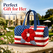 Patriotic Quilted Tote Bag | 3D Floral American Flag Travel Duffel