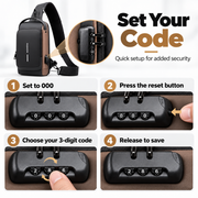 🔒 Anti-Theft Smart Sling Bag with Combination Lock & USB Charging