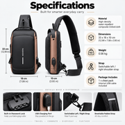 🔒 Anti-Theft Smart Sling Bag with Combination Lock & USB Charging