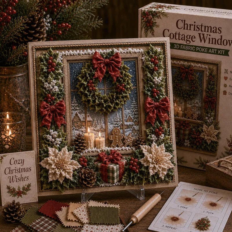 🔥 LAST DAY 50% OFF – 🎄🧵 Premium 3D Christmas Fabric Poke Art Kit | No-Sew Holiday Craft with Pre-Punched Board. Fabric Squares & Display Stand 🎅✨