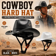 💯 Western Cowboy Hard Hat. Vented Wide Brim Safety Helmet for Construction & Ranch Workers