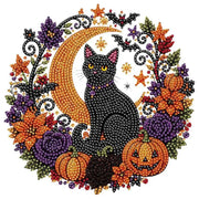 Halloween Diamond Painting Suncatcher Ornament Kit, Pumpkin Black Cat DIY Gem Art Hanging Decoration, Acrylic Window Hanging Craft Kit, Sparkling Fall Home Decor Gift