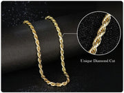 14K Rope ChainNecklace forWomen andMen, UpgradedShine FacetedCut, Tarnish-Free Gold ToneChain,