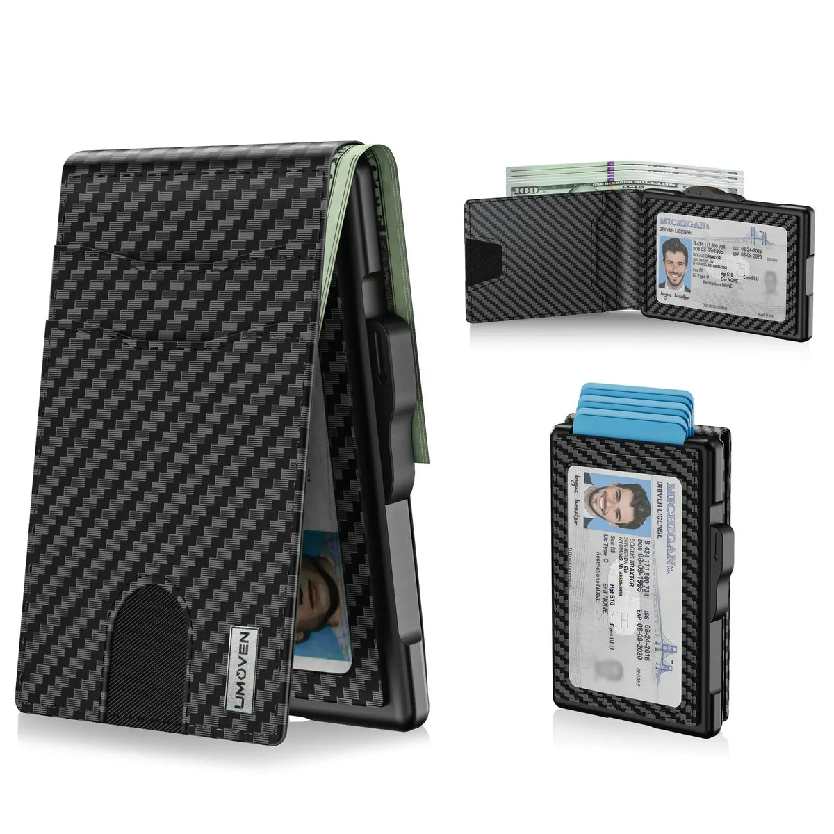 🔥Minimalist Pop-Up Wallet for Men – RFID Blocking Aluminum Card Holder with Cash Slot, ID Window & Leather Front Pocket