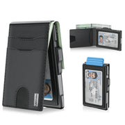 🔥Minimalist Pop-Up Wallet for Men – RFID Blocking Aluminum Card Holder with Cash Slot, ID Window & Leather Front Pocket