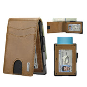 🔥Minimalist Pop-Up Wallet for Men – RFID Blocking Aluminum Card Holder with Cash Slot, ID Window & Leather Front Pocket