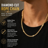 14K Rope ChainNecklace forWomen andMen, UpgradedShine FacetedCut, Tarnish-Free Gold ToneChain,