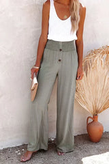 Linen Blend High Rise Smocked Pants Style 2