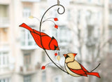 Pair of Cardinal bird stained ornament Style 2