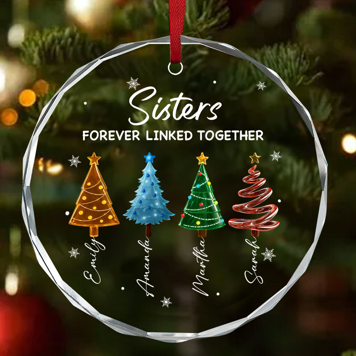 Sisters Forever Linked Together - Personalized Round Shaped Glass Ornament