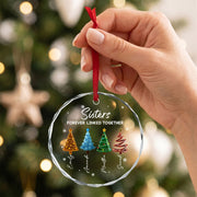 Sisters Forever Linked Together - Personalized Round Shaped Glass Ornament
