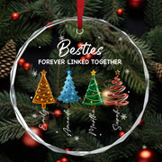 Sisters Forever Linked Together - Personalized Round Shaped Glass Ornament